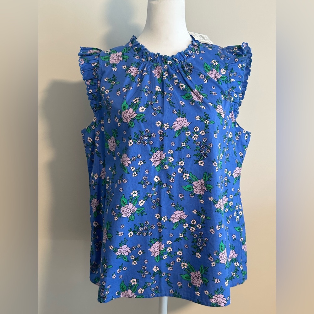 J. Crew Blue Floral Ruffle Sleeve Blouse New with tags!